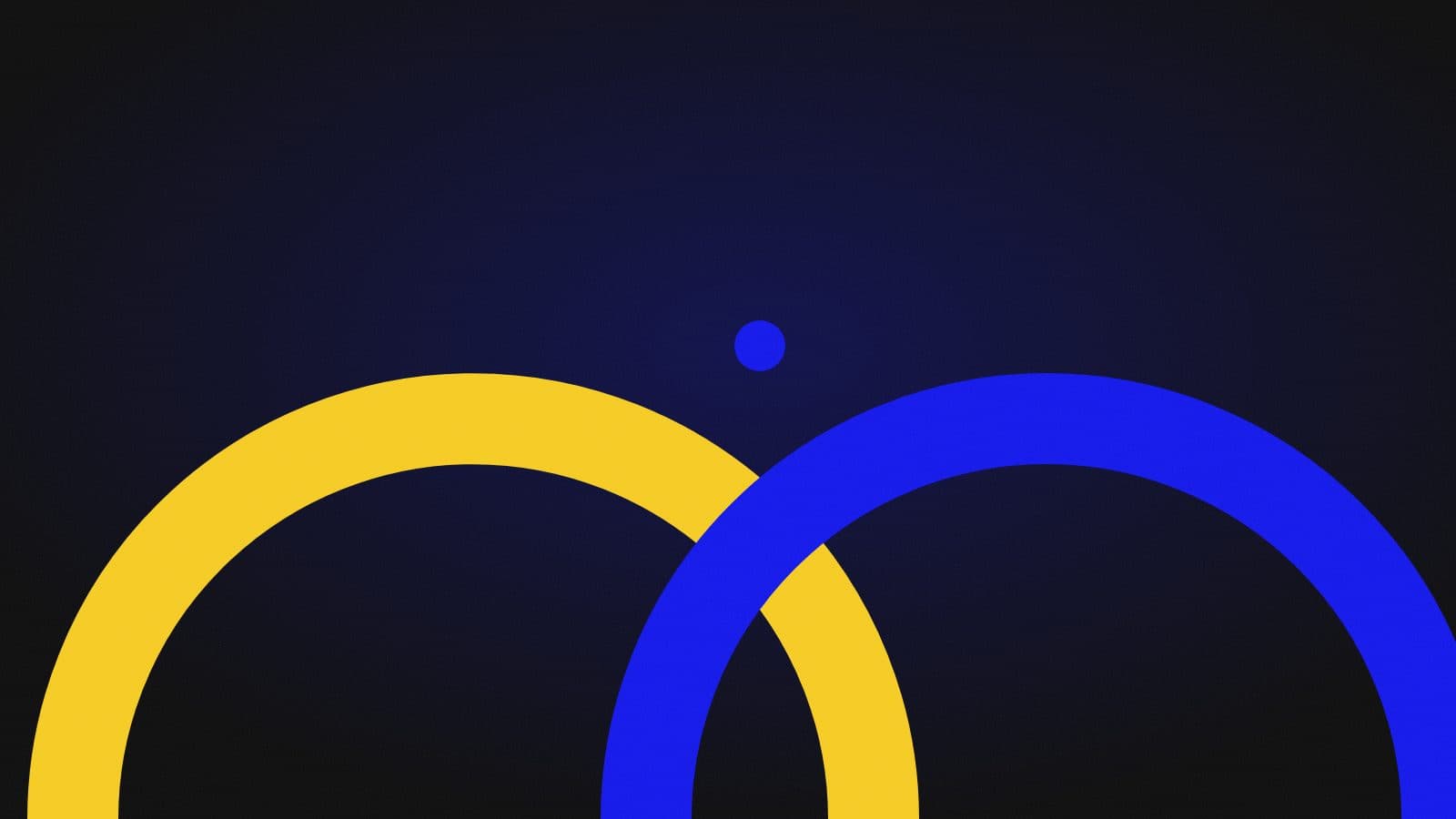 Three abstract yellow arcs diverging from a single point on a black background, representing build, buy and partner paths